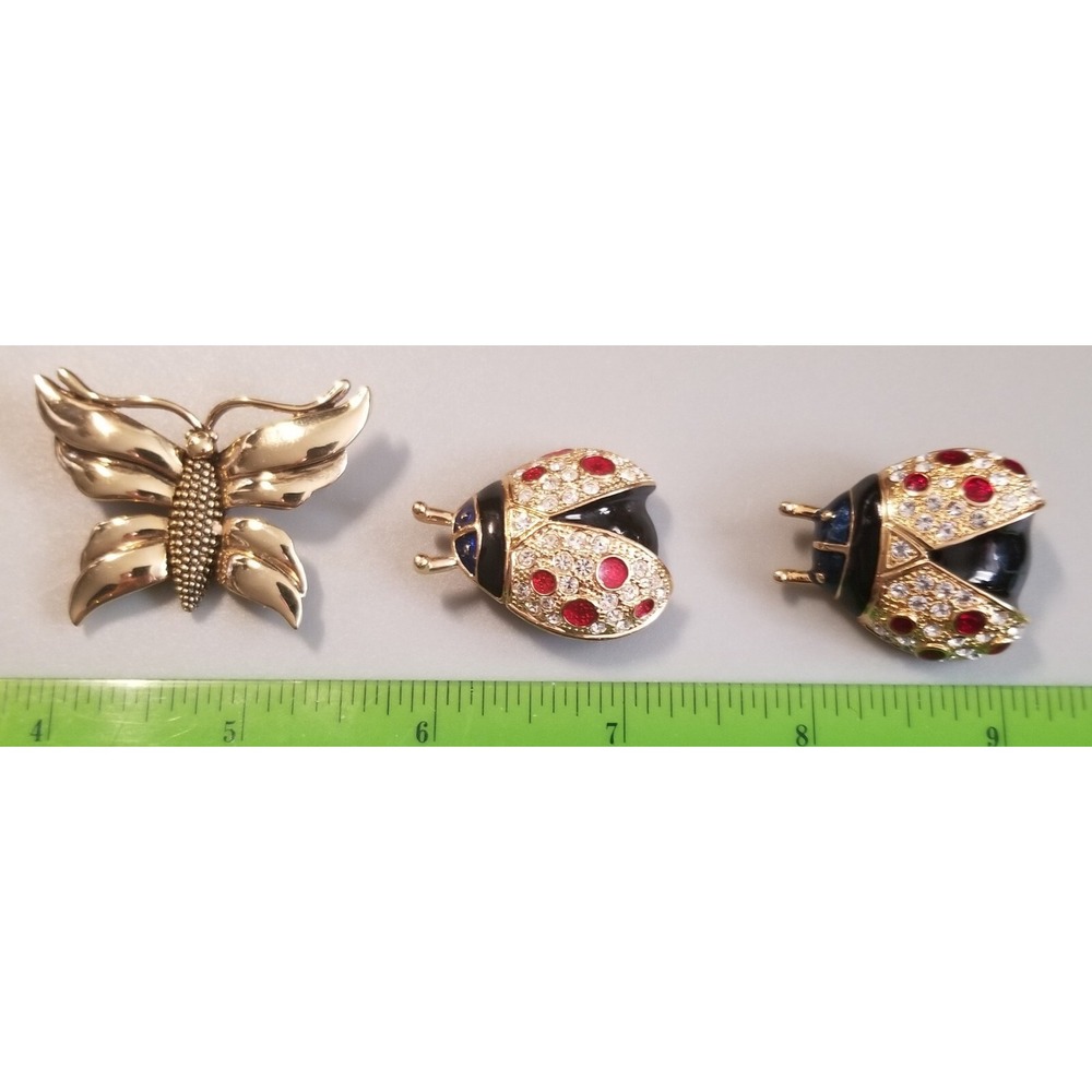 Brooch Lot - 2 Lady Bugs and 2Moth - Gold Tone And Silver Tone